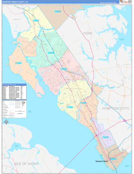 Newport News County Digital Map Color Cast Style
